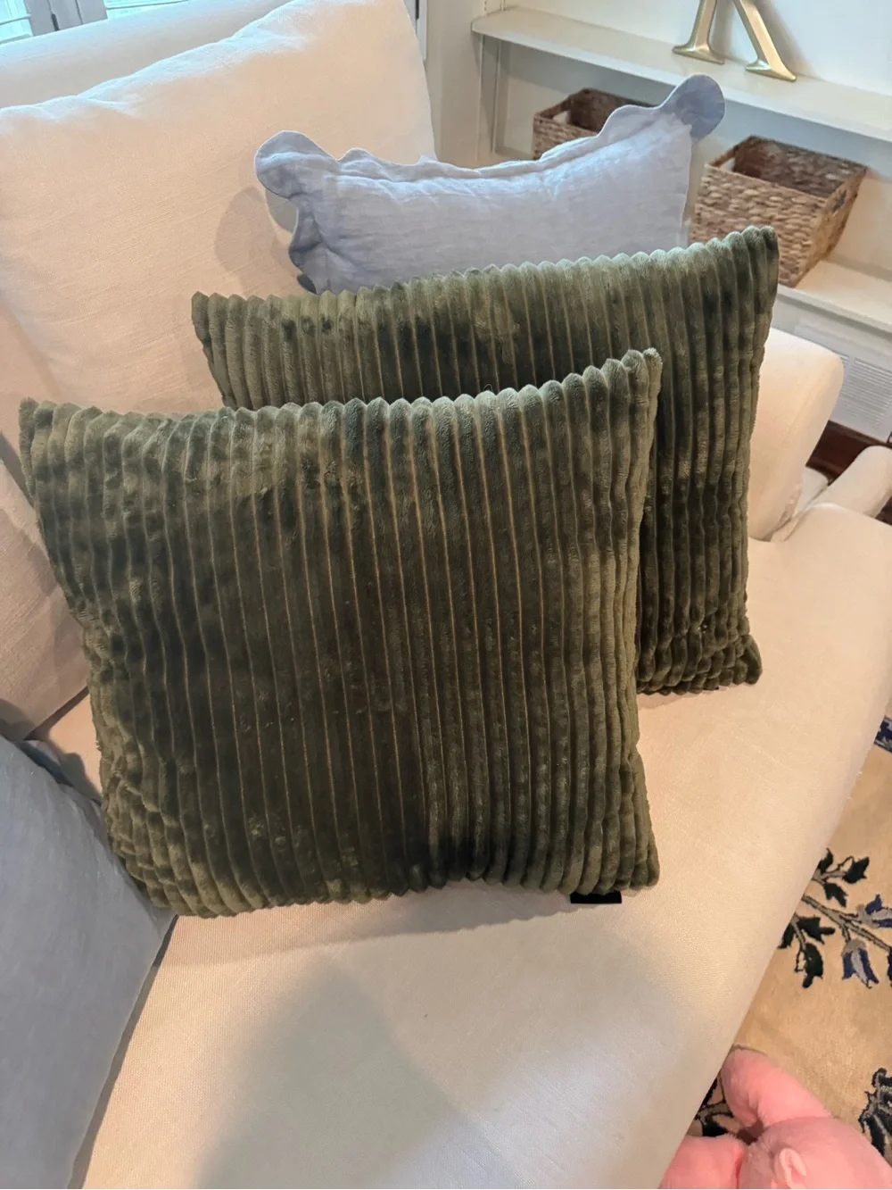 Olive Green Corduroy Throw Pillow Pair - Brand